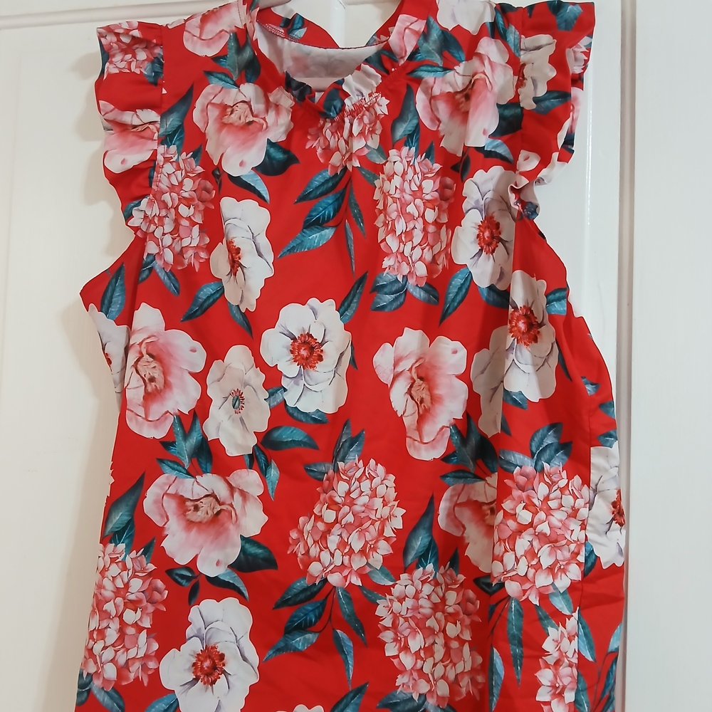 SHEIN Red Floral Ruffle Blouse